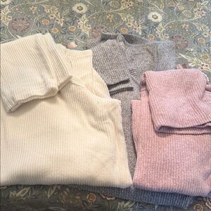 Lisa Rinna Collection Women's Sweater Trio - Cream, Gray, Pink